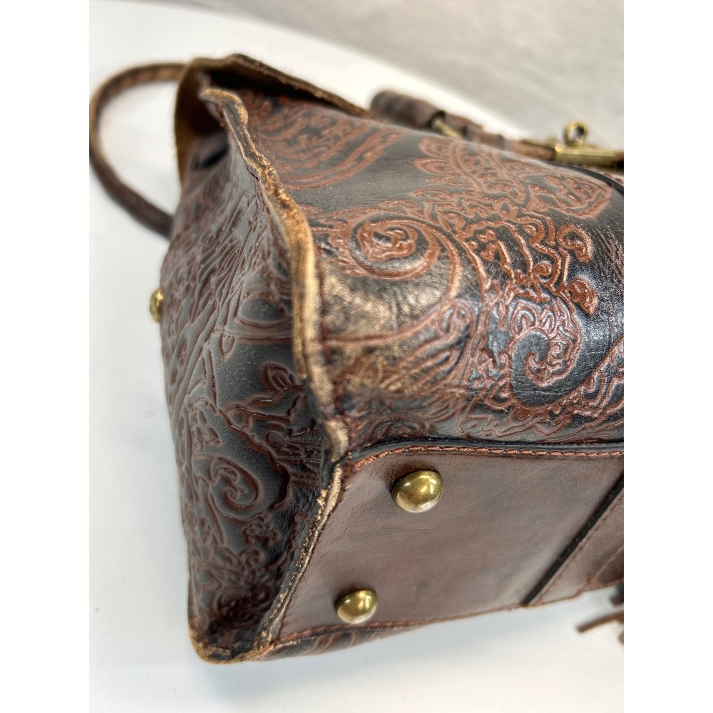 Patricia Nash Tooled Leather Shoulder Bag Brown Paisley Embossed Tassel - Picture 11 of 16